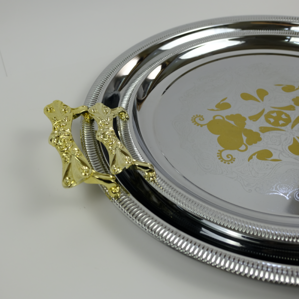 2 Pieces circle classy tray set with handles - Image 2