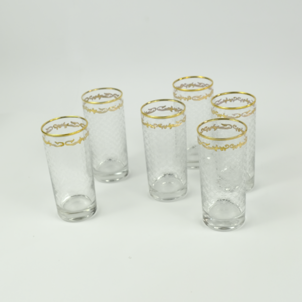 Set of 6 pieces of glass cup with floral golden pattern frame line - Image 2