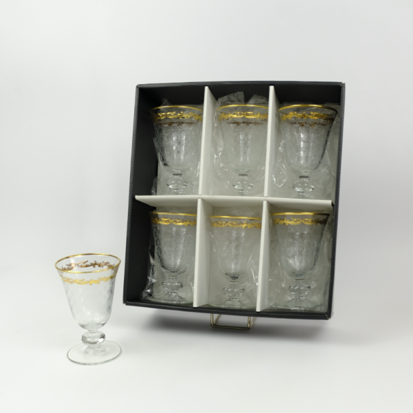 Set of 6 pieces of glass cup with golden pattern frame with a base. - Image 2