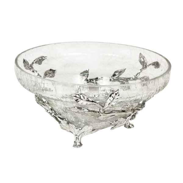 Round glass candy bowl with metal stand - Image 2