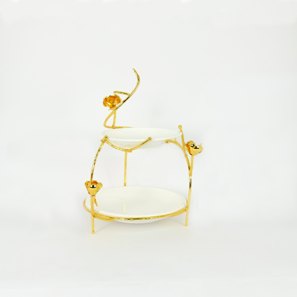 Two Step Flowery Stand with Round Ceramic Plates - Image 2