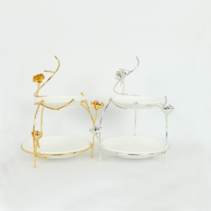 Two Step Flowery Stand with Round Ceramic Plates