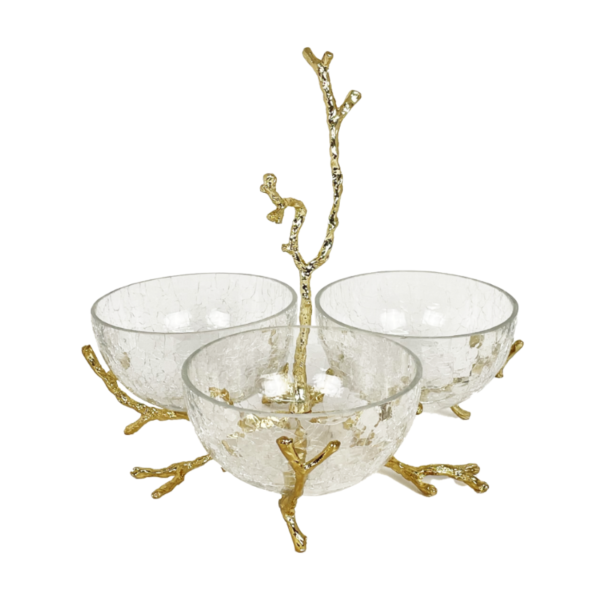 Deluxe 3 pcs Glass Candy Bowl with Metal Stand - Image 3