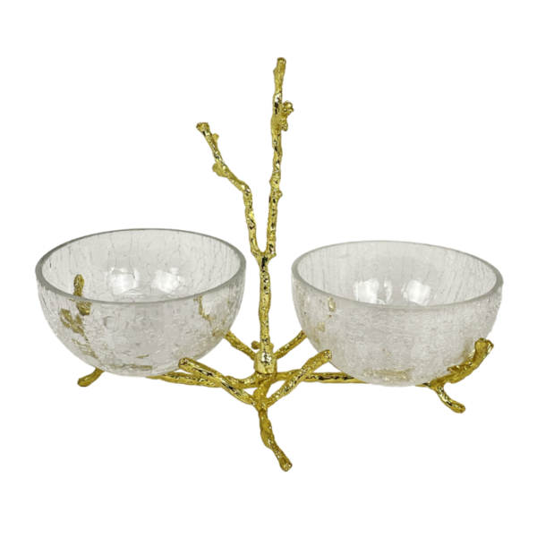 Deluxe 2 pcs Cracked Glass Candy Bowl  Stand. - Image 2