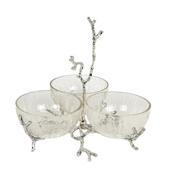 Deluxe 3 pcs Glass Candy Bowl with Metal Stand - Image 2