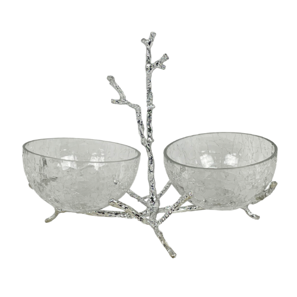 Deluxe 2 pcs Cracked Glass Candy Bowl  Stand. - Image 3