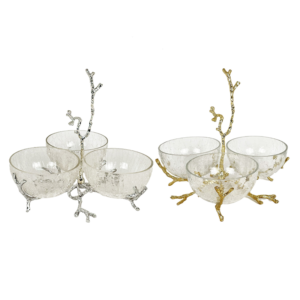 Deluxe 3 pcs Glass Candy Bowl with Metal Stand