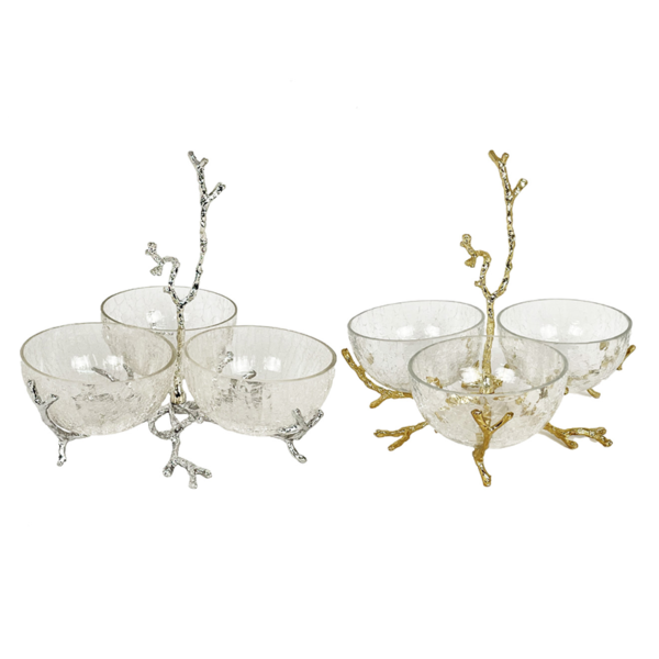 Deluxe 3 pcs Glass Candy Bowl with Metal Stand