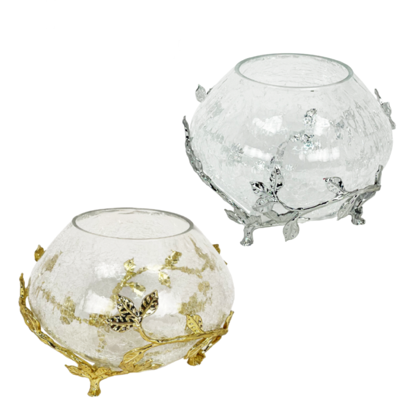 Deluxe Round Glass Candy Bowl with Metal Stand