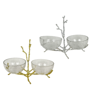 Deluxe 2 pcs Cracked Glass Candy Bowl  Stand.