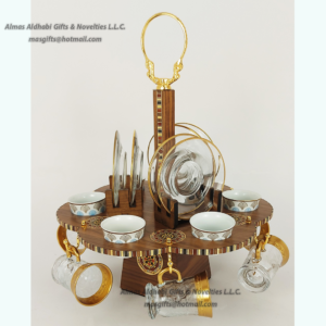 Hexagonal Tea & Coffee Cups / Plates Holding  Wooden Stand with mosaic.