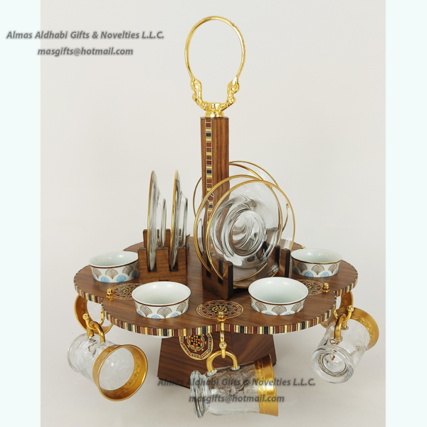 Hexagonal Tea & Coffee Cups / Plates Holding  Wooden Stand with mosaic.