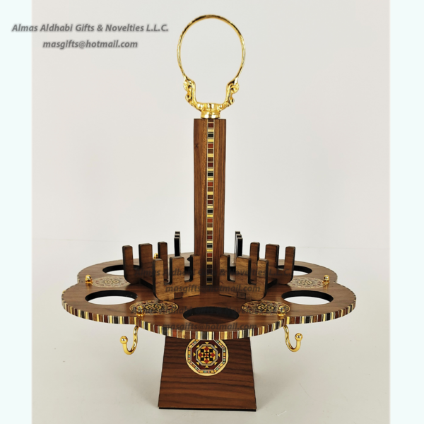 Hexagonal Tea & Coffee Cups / Plates Holding  Wooden Stand with mosaic. - Image 3