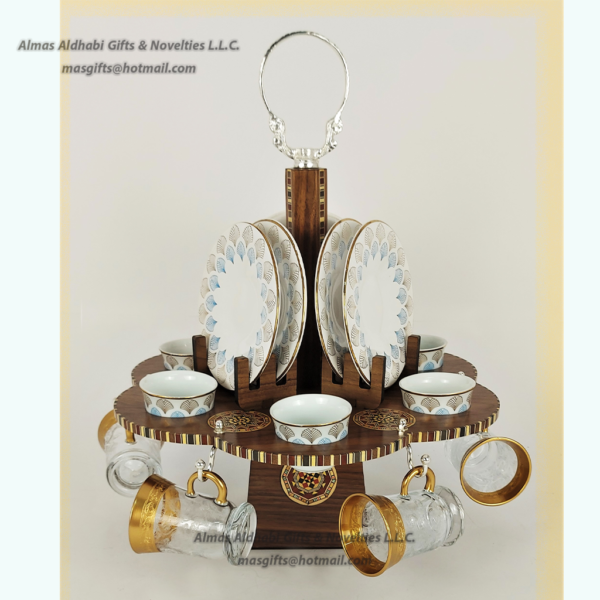 Hexagonal Tea & Coffee Cups / Plates Holding  Wooden Stand with mosaic. - Image 5
