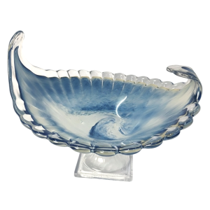 Murano-Style "Blue Wave" Swan Centerpiece – Hand-Blown Glass Jardineira
