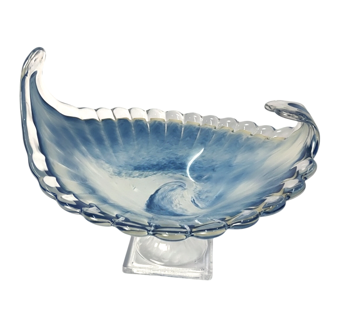 Murano-Style "Blue Wave" Swan Centerpiece – Hand-Blown Glass Jardineira