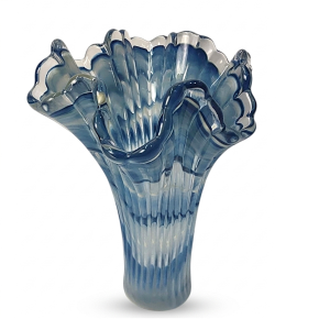 Celestial Ripple Hand-Blown Glass Vase – Muted Ivory / Blue