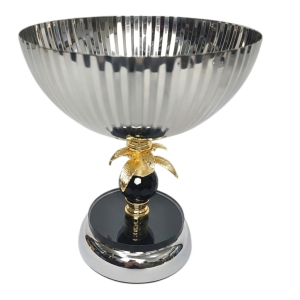 Almas Imperial Ribbed Silver & Gold Pedestal Bowl - Set of 3 (L, M, S)