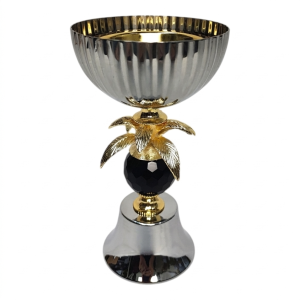 Almas Royal Silver & Gold Ribbed Incense Burner – Tropical Palm Pedestal Bakhoor Burner