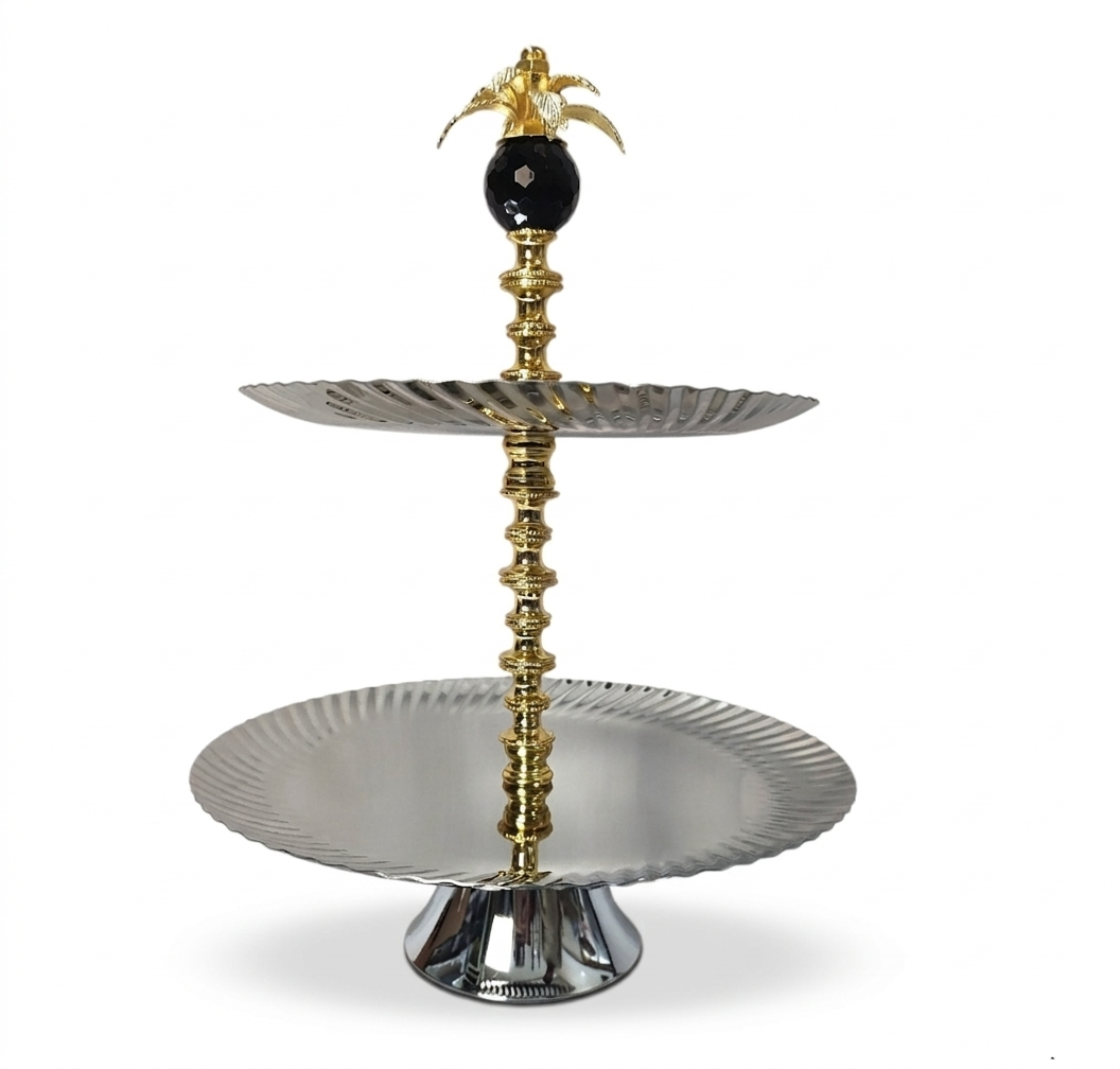 2-Tier Silver & Gold Serving Stand - Image 2
