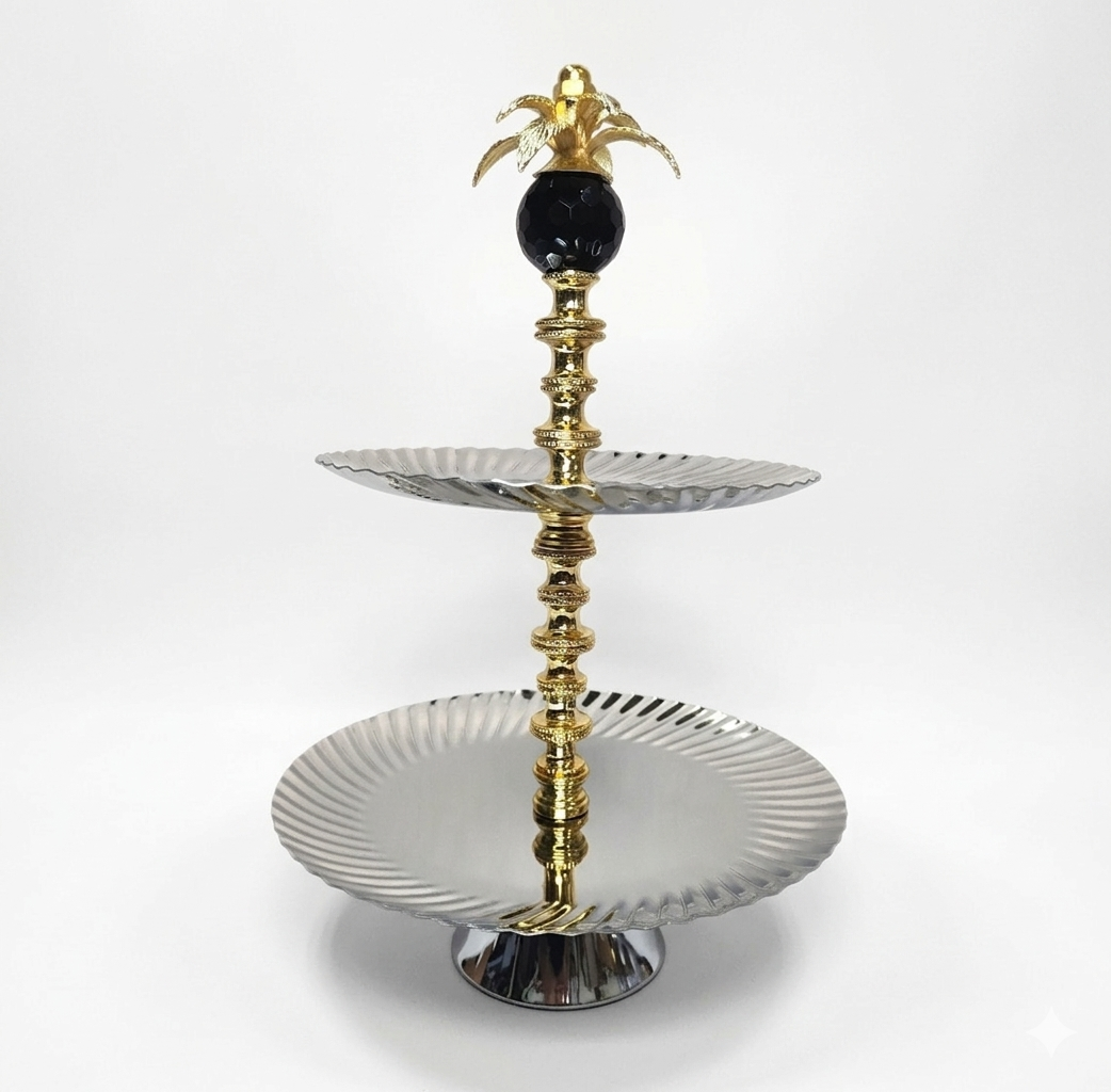 2-Tier Silver & Gold Serving Stand - Image 3