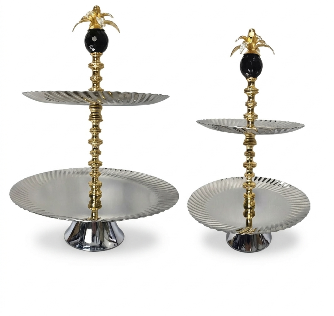 2-Tier Silver & Gold Serving Stand